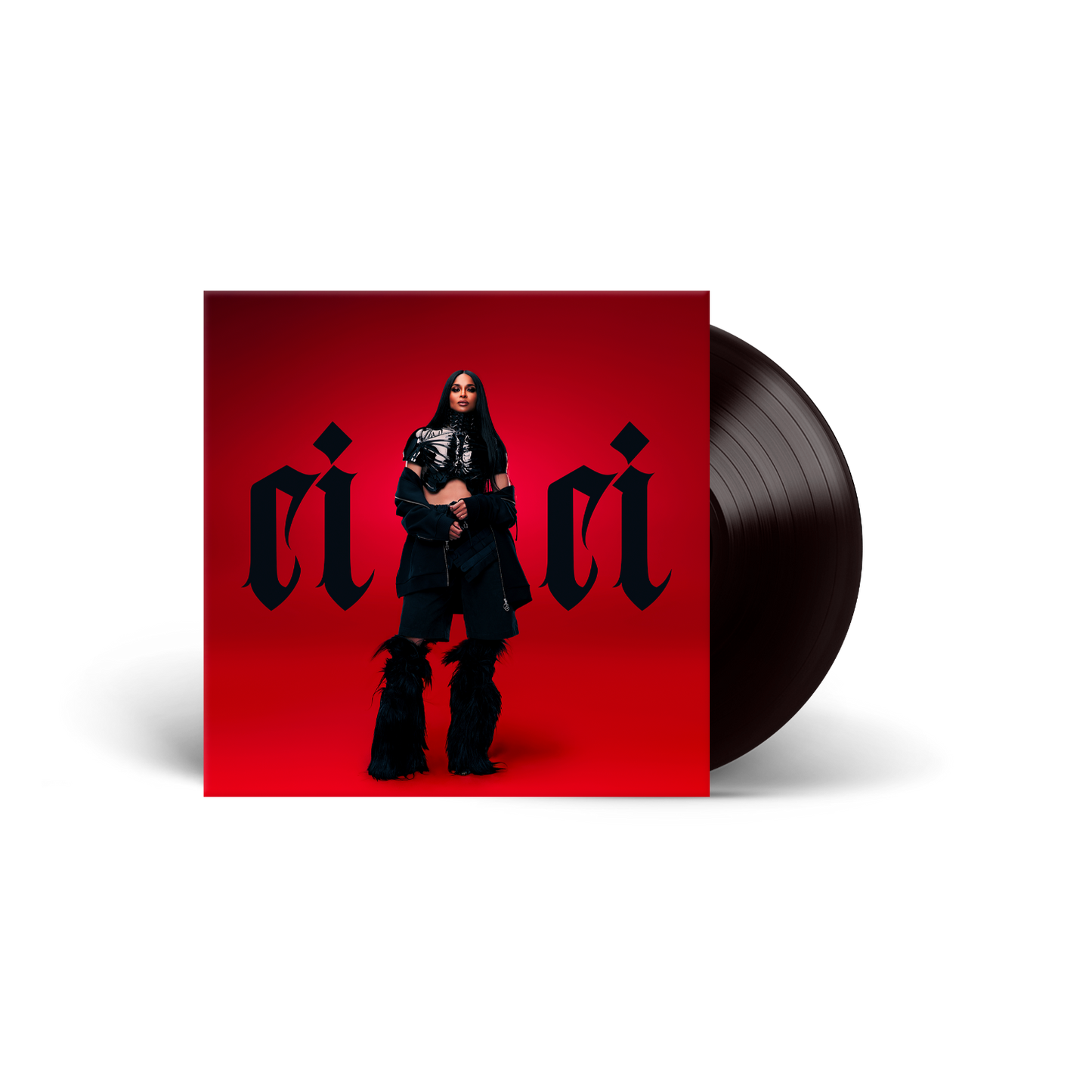 Black vinyl record with a red cover featuring Ciara and the text 'cici' on a red background